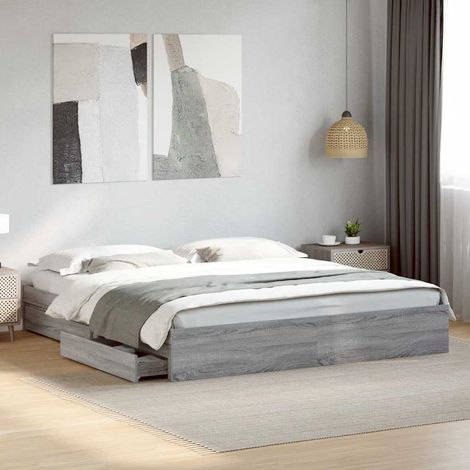 Cama con cajones madera ingeniería gris Sonoma 200x200 cm (1/5)