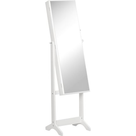HOMCOM Mirrored Jewellery Cabinet Lockable Jewellery Organiser for Bedroom White (1/5)