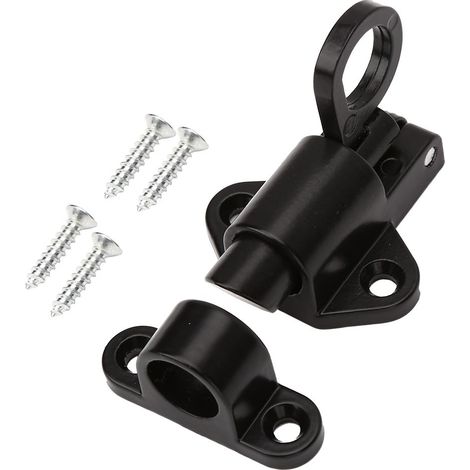 1 pestillo automático con resorte y anilla de tracción, negro  Aleación de aluminio  2 pestillos, 8 tornillos (1/4)