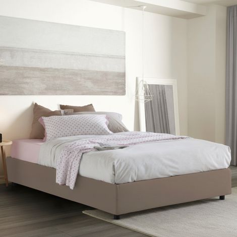 Talamo Italia - Letto matrimoniale Alessander, Letto contenitore con rivestimento in tessuto, 100% Made in Italy, Apertura frontale, con materasso Cm 160x200 incluso, Tortora (1/5)