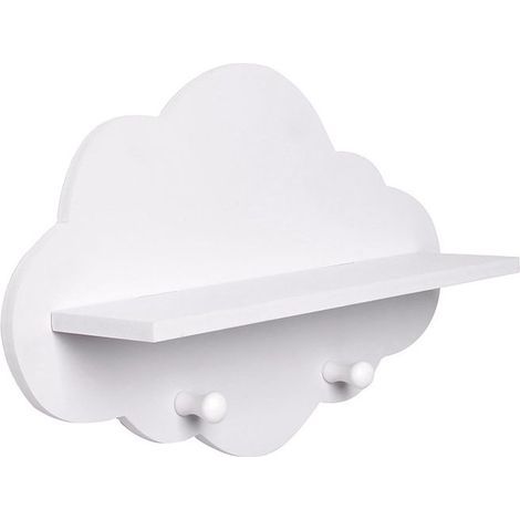 Porte-Manteau Mural pour Enfant « Nuage », Blanc, env. 34.7 x 7.8 x 23 cm, Rangement de vêtements pour Chambre d'enfant, patère (1/4)