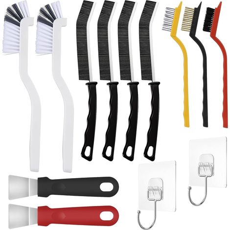 Crevice Lot de 13 brosses de nettoyage des coins et crevasses avec poils durs, brosse de nettoyage des joints, brosse de nettoyage des coins, brosse de nettoyage multi-usages pour carrelage, rails de (1/5)