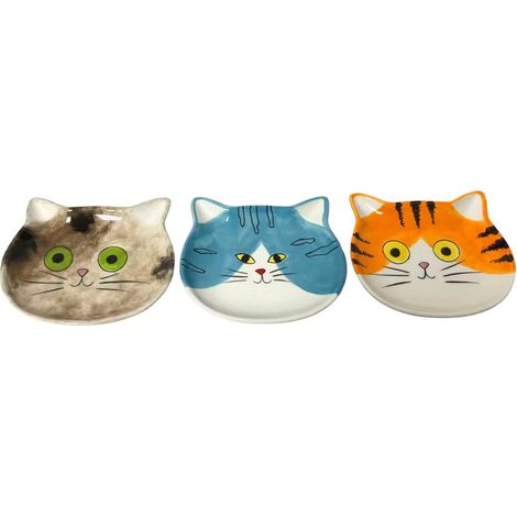 Platitos joyero cara de gato de cerámica 10 cm set de 3
