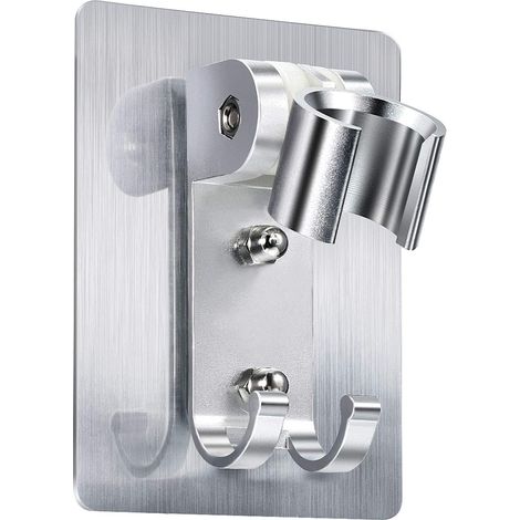 Soporte de ducha adhesivo resistente, soporte de pared ajustable para barras de ducha con 2 ganchos, sin necesidad de taladrar – RAPANDA