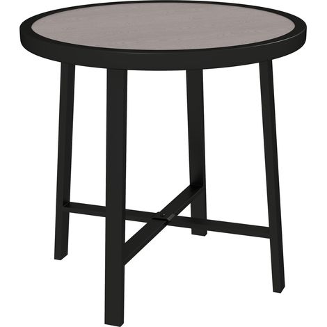 Round Small Garden Table, 50.5cm Outdoor Side Table with SPC Tabletop, Metal Frame and Anti-slip Foot Pads for Garden, Balcony, Grey Wood Effect