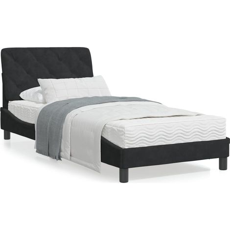 Cadre de lit avec lumières LED noir 90x200 velours (1/5)