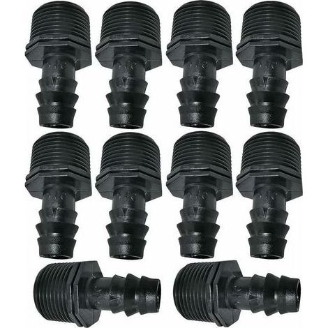 Lot de 10 Adaptateurs/raccords mâles cannelés diamètre 16mmx3/4' de Tuyau Goutte à Goutte Filetage Externe (pour Tuyau de diamètre 16mm) - connecteur pour système d'irrigation/arrosage (1/4)
