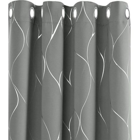 Rideaux occultants isolants thermiques anti-froid – Lot de 2, motif argenté gris clair, 140 x 245 cm, œillets métalliques (1/4)
