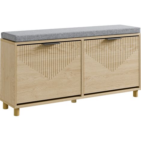 SoBuy Shoe Bench with 2 Doors Light Oak 100x24x50cm Modern FSR211-N (1/5)