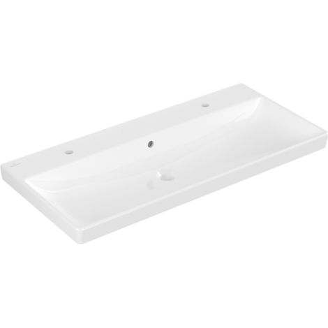 Villeroy & Boch Avento - Möbelwaschtisch, 100x47 cm, mit Überlauf, 2 Hahnlöchern, CeramicPlus, Alpinweiß 4156A4R1 (1/3)