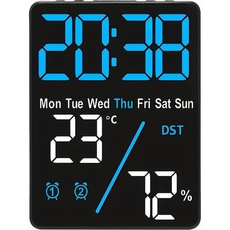Termómetro e higrómetro digital de sobremesa con despertador. Características: Pantalla LED con brillo ajustable, alimentación USB. (1/5)