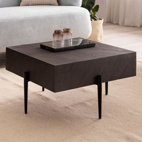 Table basse carrée 64x64x35 cm aspect pierre anthracite