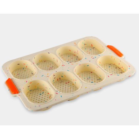 Plaque à pâtisserie pour 8 petits pains, Plaque à pâtisserie en silicone antiadhésive, Plaque à baguettes (Jaune Vert) (1/4)