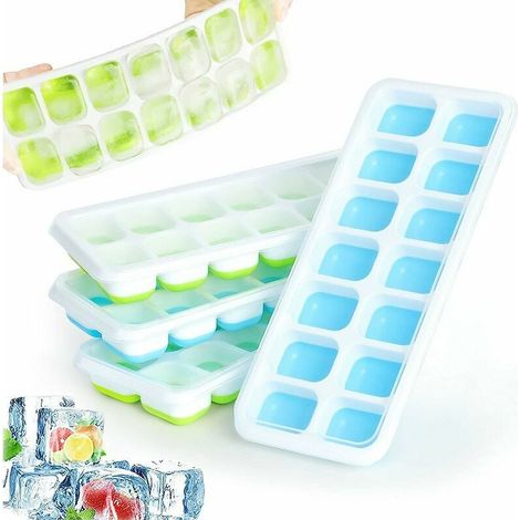Bandeja de silicona para congelador de bebé con tapa, paquete de 4 bandejas para cubitos de hielo, recipiente para congelar comida de bebé, leche materna, puré, yogur y helado. (1/5)