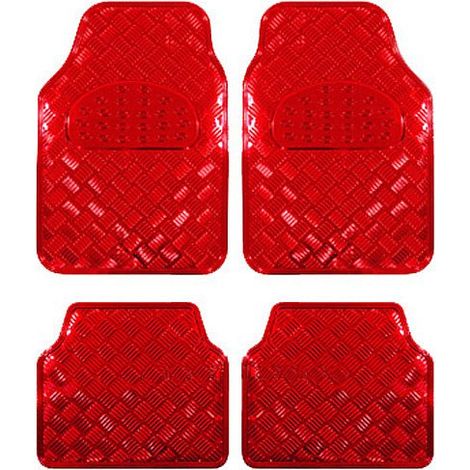 WOLTU Universal Auto Fußmatten 4-teilig Alu Chrom Optik Riffelblech Rot