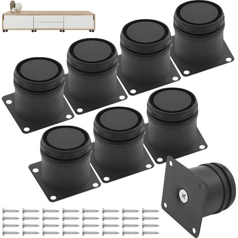 8 Pièces 50mm Pieds Meubles avec 32 Vis, 1-10mm Pied Canapé Hauteur Réglables, Jambe Appui Table Basse Acier Inoxydable, Pieds Rechange Métal Universel pour Armoires, Lits, Cuisine, Salle Bain (Noir) (1/5)