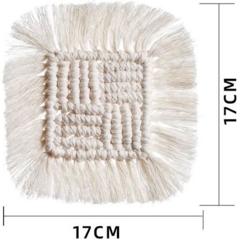 Sous-Verre Macramé - Carré 17 x 17 cm - Coton Tissé à la Main - Pour Cuisine Bureau Jardin - Lot de 2 (1/4)