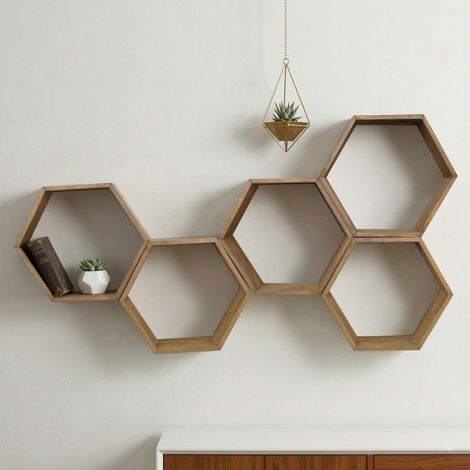Montauro Regal, 5 Böden, Handgefertigt, aus Tannenholz, Eichenholz-Strukturfarbe, 40x10x37h cm, Braun Eiche (1/3)