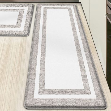 Large-sized, thickened PVC kitchen floor mat, imitation Teslin double-frame mat, waterproof, oil-proof, non-slip leather mat - light gray - 601801.0CM
