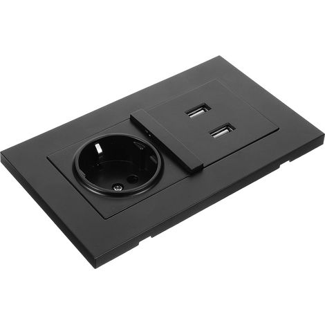 Prise Murale Double USB Noire Type 86 Chargeur Standard Européen 2100 Ma Prise à Deux Broches Compatible Téléphone et Tablette Installation Murale pour Maison Hôtel Bureau (1/5)