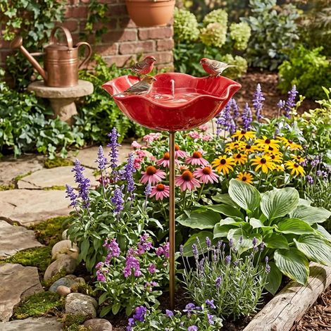 Freestanding Metal Bird Bath with Ground Stake, 23.6 Inches (1/5)