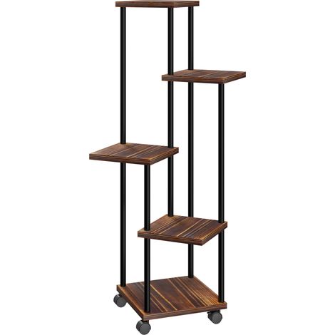 Estantería para plantas de 5 niveles con ruedas, metal y madera, 110 cm, negra (1/5)
