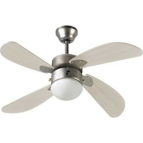 FARELEK - BERMUDES O 107 cm - Ventilateur de plafond reversible, 4 pales chene clair + eclairage 1 globe 60W E27 - 112423