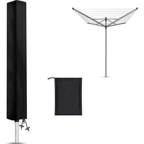 Housse imperméable pour séchoir à linge rotatif d'extérieur avec fermeture éclair, tissu Oxford 120D, noir (160 x 15 x 15 cm) (1/4)