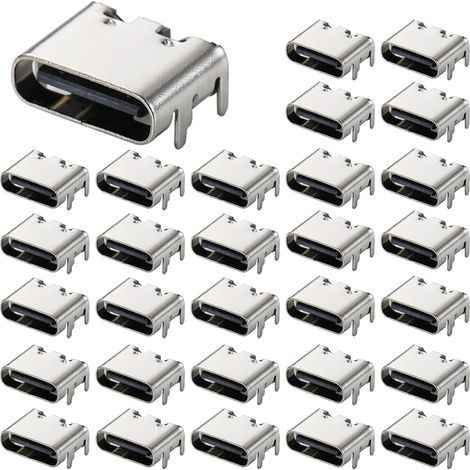 Lntyq 30 Pièces Prise USB-3.1 USB C, connecteur Femelle 6 Broches Type-c pour la Conception de Circuits imprimés, Bricolage, Charge à Courant élevé - SMD, SMT