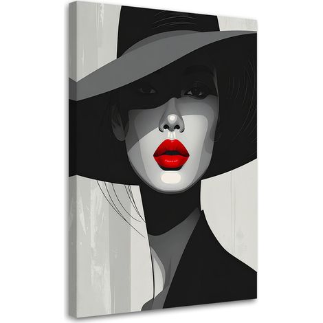Stampe su Tela, Una donna con un cappello nero e le labbra rosse - 40x60 (1/2)