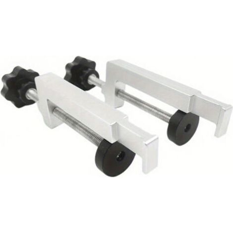 A pair of circular saw guide rails, G-clamps, slides, benchtop woodworking tools, and alloy clamps. (1/4)
