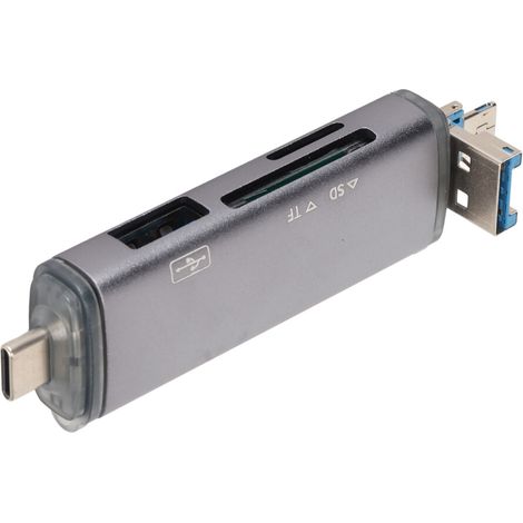 Cet adaptateur USB-C/Micro USB 3-en-1 pour carte SD est compatible avec les MacBook, PC, tablettes et smartphones. Il offre un transfert de données rapide, prend en charge deux cartes et est compatibl (1/4)