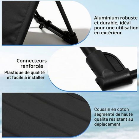 Tapis Plage Dossier Noir Chaise Assise Sol Pliable Léger Sac Rangement Camping Voyage Portable Transat (1/5)