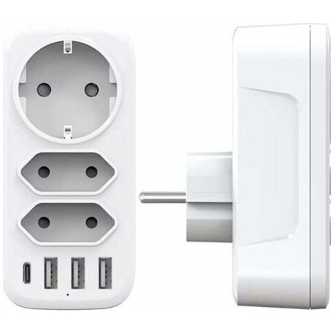 Multiprise murale 3 prises AC et 3 ports USB 3A – Chargeur intelligent 4000W – Design compact pour maison et bureau – Charge simultanée 6 appareils (1/5)