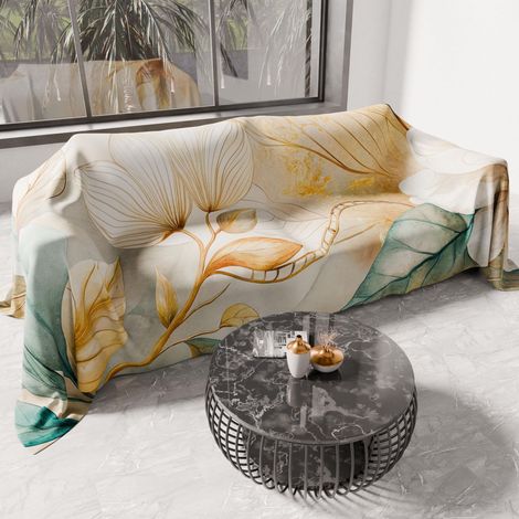 Drap de Protection en Microfibre Multi-Usage Anti-Taches 220x270 cm, Housse de Canapé, Couvre Lit, Couverture de Canape, Floral 25 154, 100% (1/5)