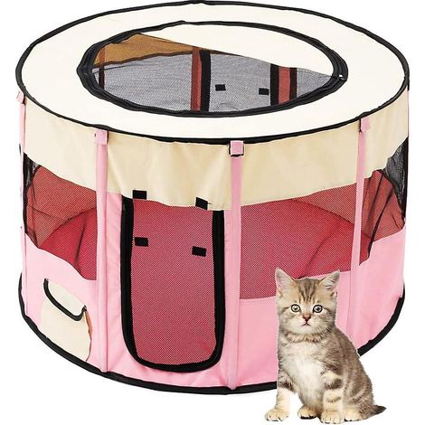 enceinte D'intrieur Ronde Pliable (rose-s:707040cm),tente D'extrieur Portable Pour Animaux De Compagnie (1/5)