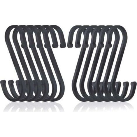 S-Haken, 12er-Pack, flache S-Haken aus Aluminium zum Aufhängen, Metzgerhaken mit matter Oberfläche für Küche, Schlafzimmer, Badezimmer, Büro und Garten, Schwarz, INHHUB
