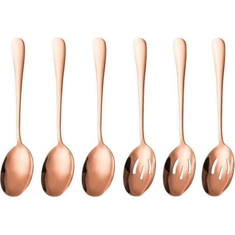 Un ensemble de couverts en acier inoxydable 6 pièces, comprenant 3 grandes cuillères et 3 cuillères à égoutter, idéal pour les buf (1/3)