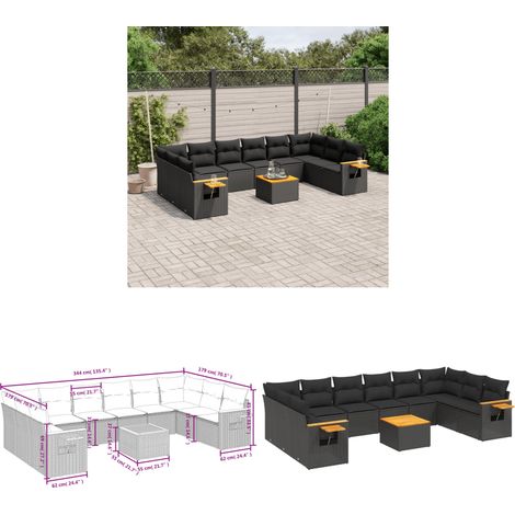 Salon de jardin 11 pcs avec coussins noir résine tressée - Ensemble Salon De Jardin - Canapé Extérieur - Meuble De Jardin - Rotin Synthétique - Mobilier De Jardin Design - Home & Living (1/3)