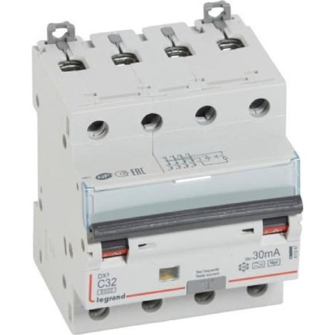 Disjoncteur différentiel monobloc DX³6000 10kA arrivée haute et départ bas à vis 4P 400V - 32A - typeF 30mA - LEGRAND (1/2)