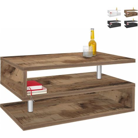 Moderner rechteckiger Couchtisch 90x55cm mit 2 Ablagen Zeta 90 - Natur