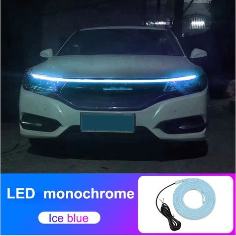 Capot de voiture bande de feux diurnes étanche flexible LED voiture lampe d'ambiance décorative rétroéclairage ambiant 12V universel, bleu glace, 180cm pratique (1/4)
