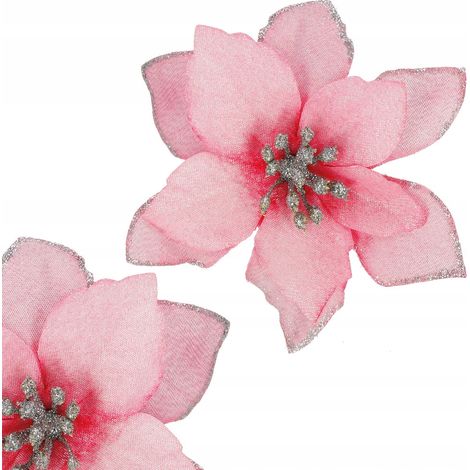 STELLA DI BETLEMME DECORAZIONE NATALIZIA ROSA POINSETTIA GLITTER 12,5CM FESTE