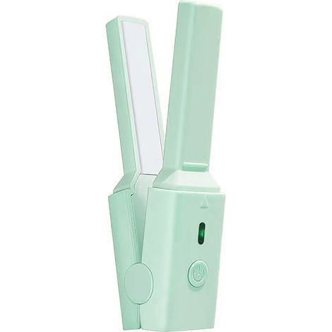 Lisseur et boucleur de voyage mini USB, fer à cheveux plat chauffage rapide, outil de coiffure portable vert rafraîchissant. (1/5)