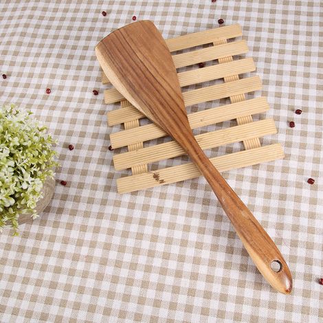 Natürlicher Holzspatel, Pfannenwender, Bratschaufel, Küchenutensil (31,5 x 7,5 cm) (1/5)