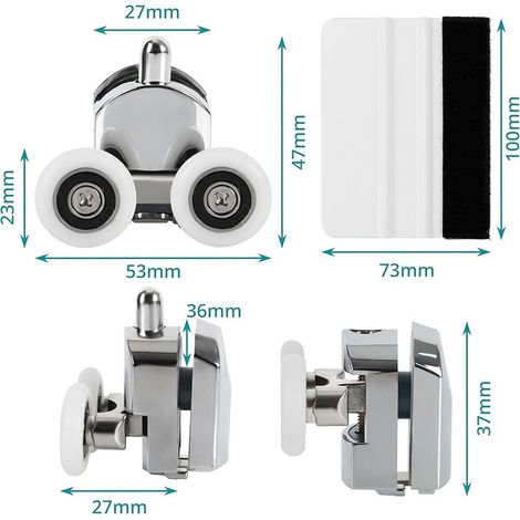 FOREHILL Lot 4 Roulette Porte Coulissante Douche - Porte de Douche en Alliage de Zinc Diamètre 23mm - Cabine de Douche Salle de bain avec Fixations et Raclette (1/5)