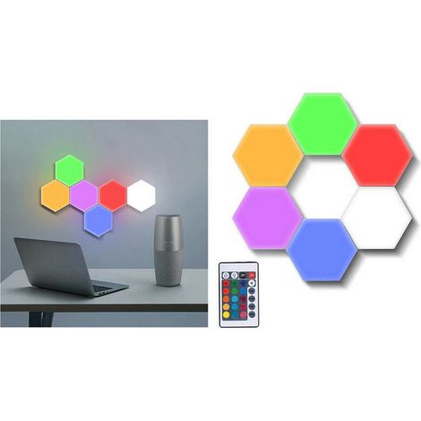 LOT DE 3 APPLIQUES MURALES HEXAGONALES RVB AVEC TÉLÉCOMMANDE MULTICOLORE TEB0384 (1/3)