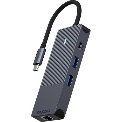 Adattatore USB-C Multiporta Rapoo 8-in-1, Compatibile con UCM 2004, Grigio (1/4)