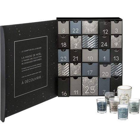Kontarboor – Calendrier de l'avent avec 25 bougies parfumées en verre – Cire naturelle – Parfums de Grasse – Dimensions coffret 31.8 x 8.5 x H. 37.3 cm (1/5)