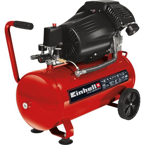 Einhell Compresseur à air double cylindre TC-AC 420/50/10 V (2200 W, Cuve de 50 L, Pression 10bar, Débit d'aspiration 420 l/min, Réducteur de pression) (1/5)